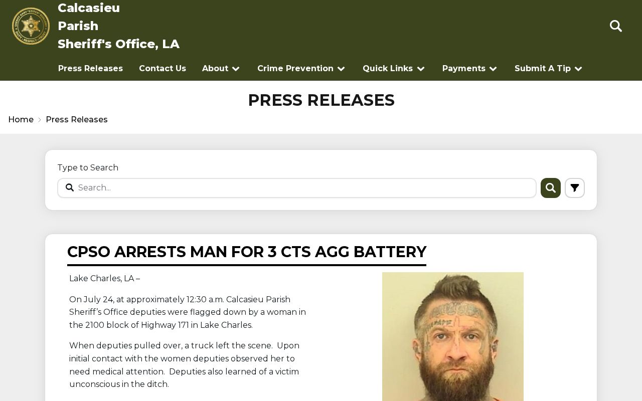 Calcasieu Parish arrest press release archive