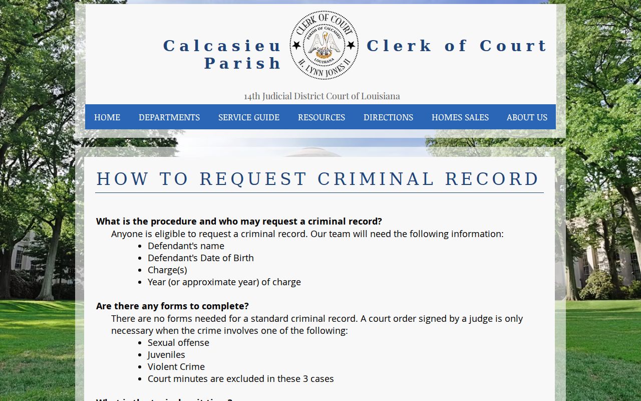 Calcasieu Parish criminal case record request instructions