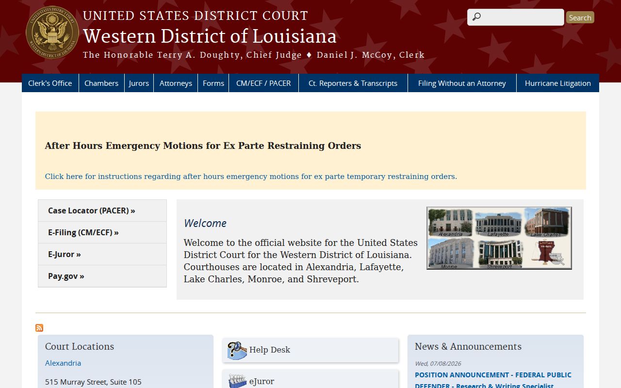 Calcasieu Parish federal criminal records in the Western District of Louisiana