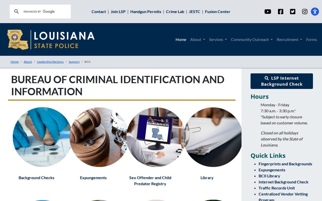 Calcasieu Parish criminal history through Louisiana State Police BCII